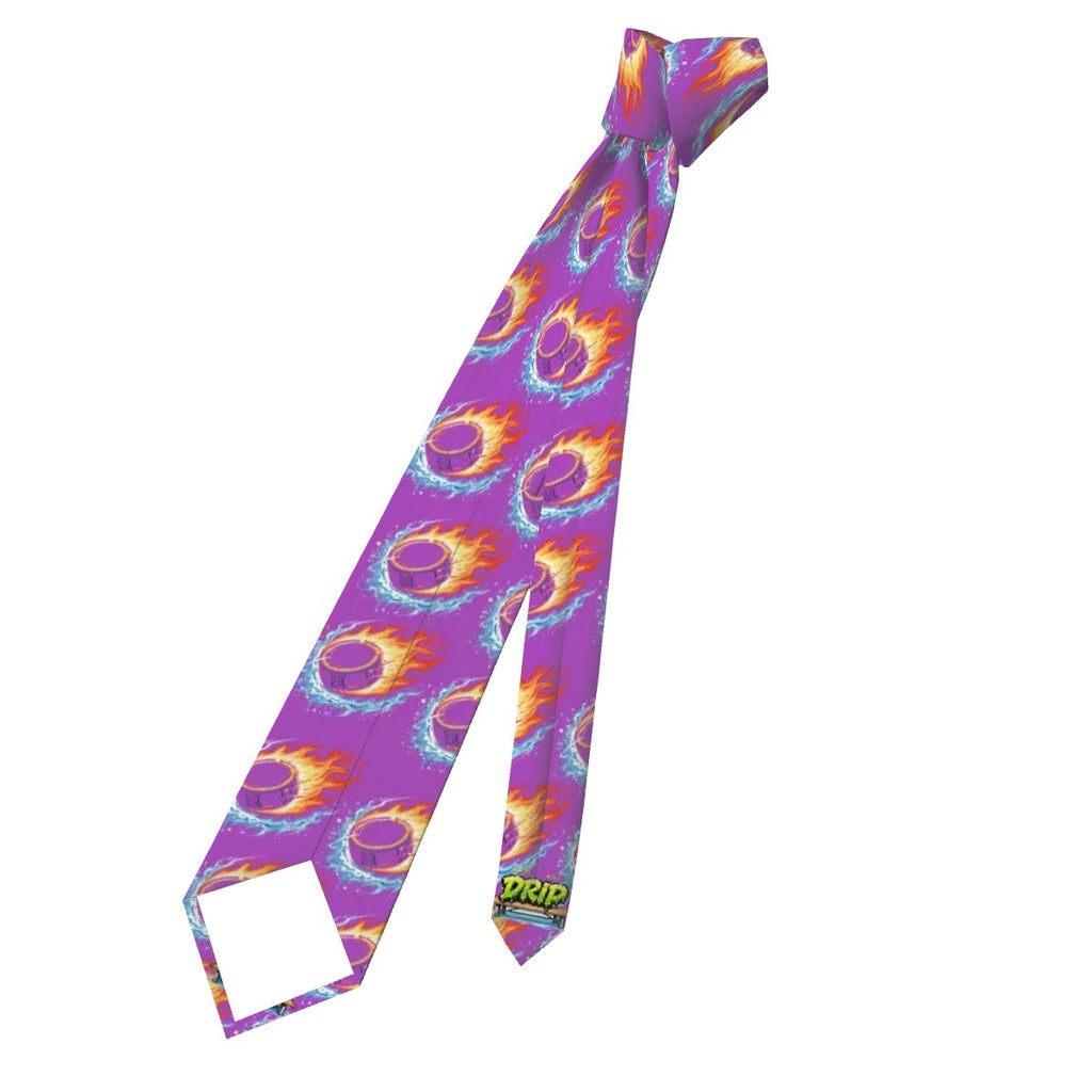 Game Day Tie - Flamin Hockey Pucks Purple