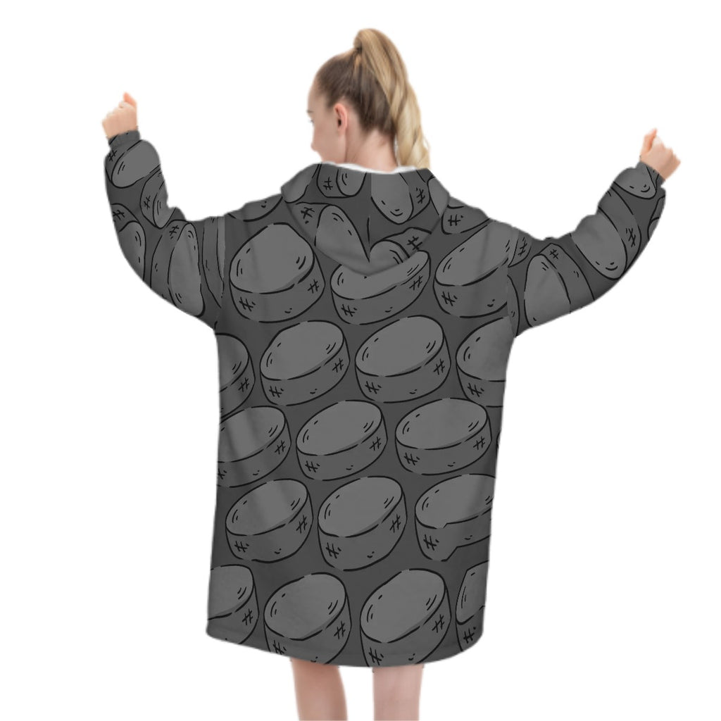 Adult Blanket Sweatshirt - Grey Hockey Pucks Grey