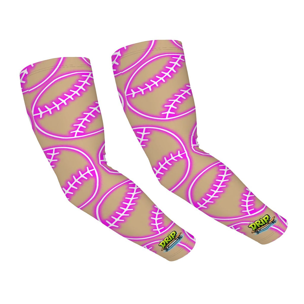 Drip Bench Performance Arm Sleeves - Neon Pink Baseball Brown