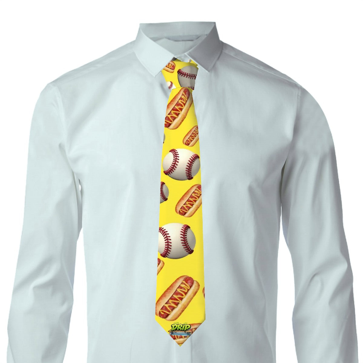Game Day Tie - Baseballs and Hotdogs Yellow