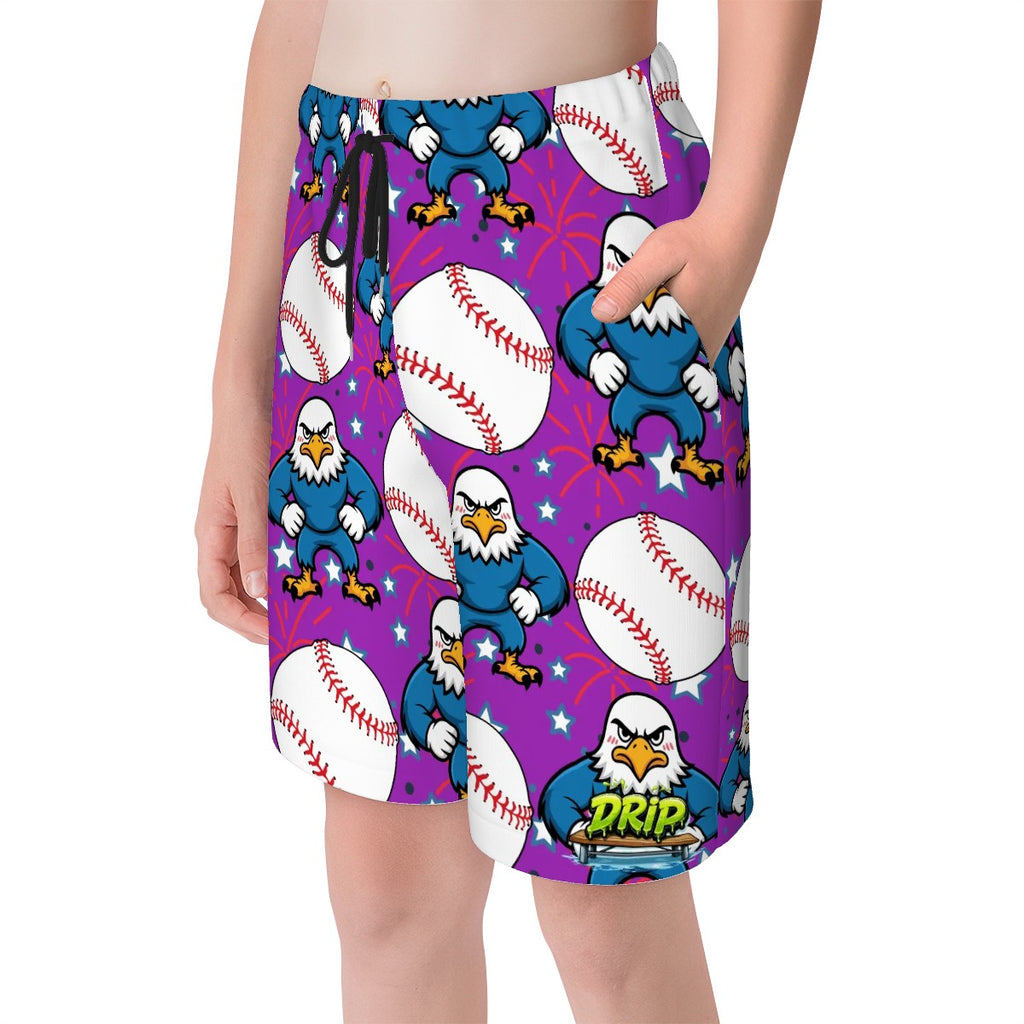 Youth Swim Shorts - Stars and Strikes Purple