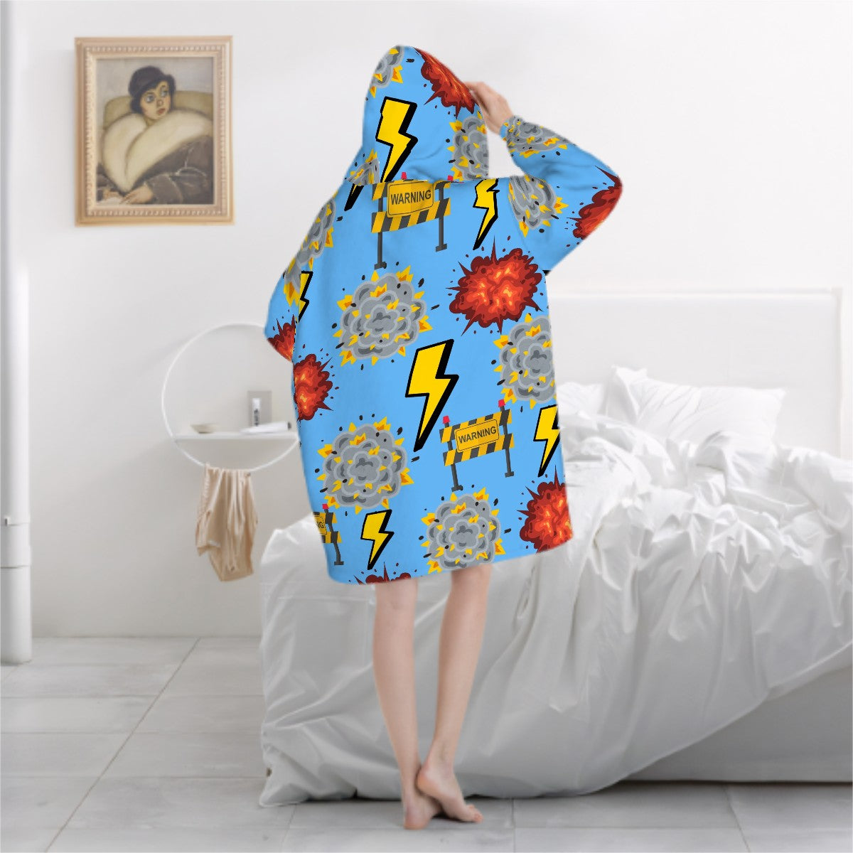 Adult Blanket Sweatshirt - I Come With a Warning Label Sky Blue