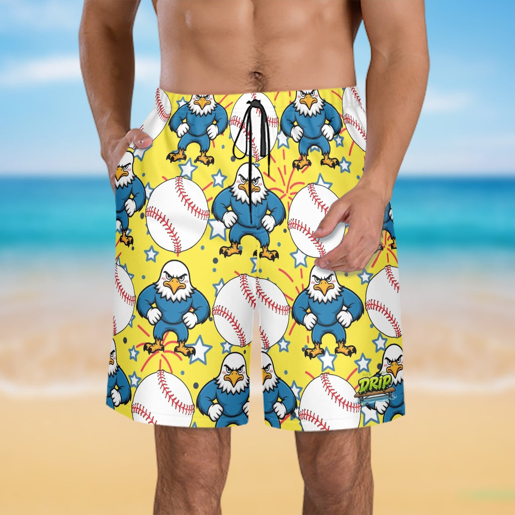 Men/Teen Swim Shorts - Stars and Strikes Yellow