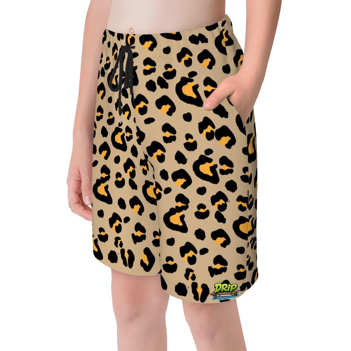 Youth Swim Shorts - Drip Bench Leopard Khaki Brown