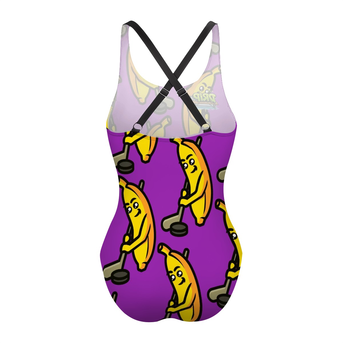 Cross-Back One Piece Swimsuit Women - Bananas about Hockey Purple