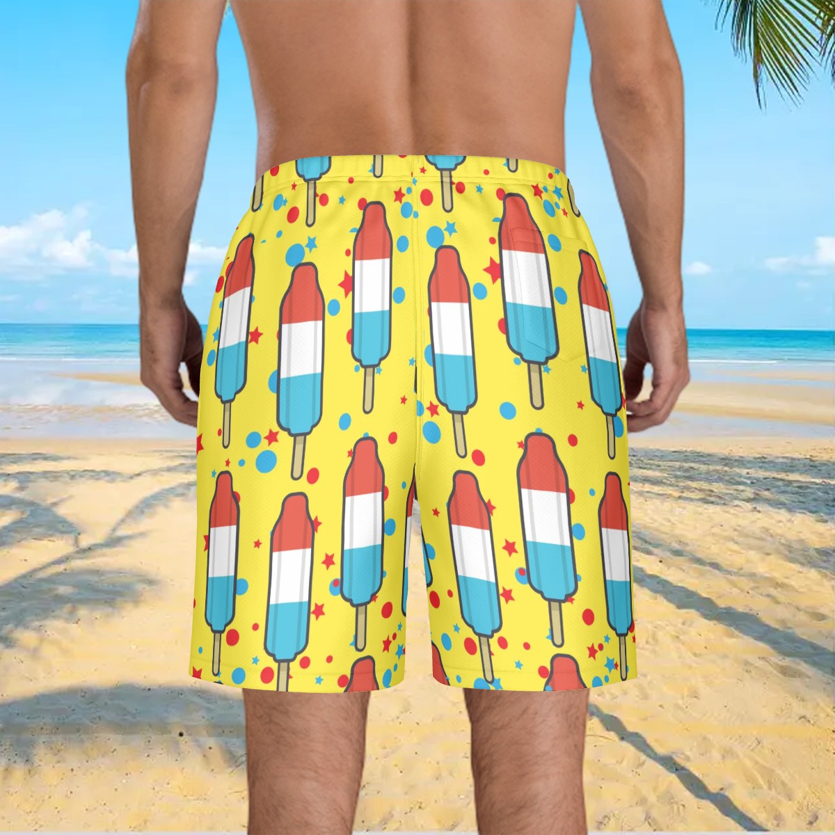 Men/Teen Swim Shorts - Red White and Blue Pop Yellow