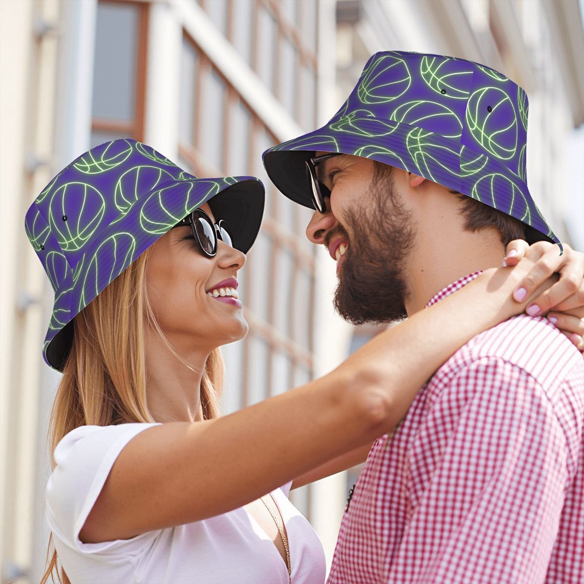 Drip Bucket Hat - Neon Green Basketballs Purple