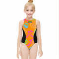 Girls One Piece Swimsuits Orange Neon Lights