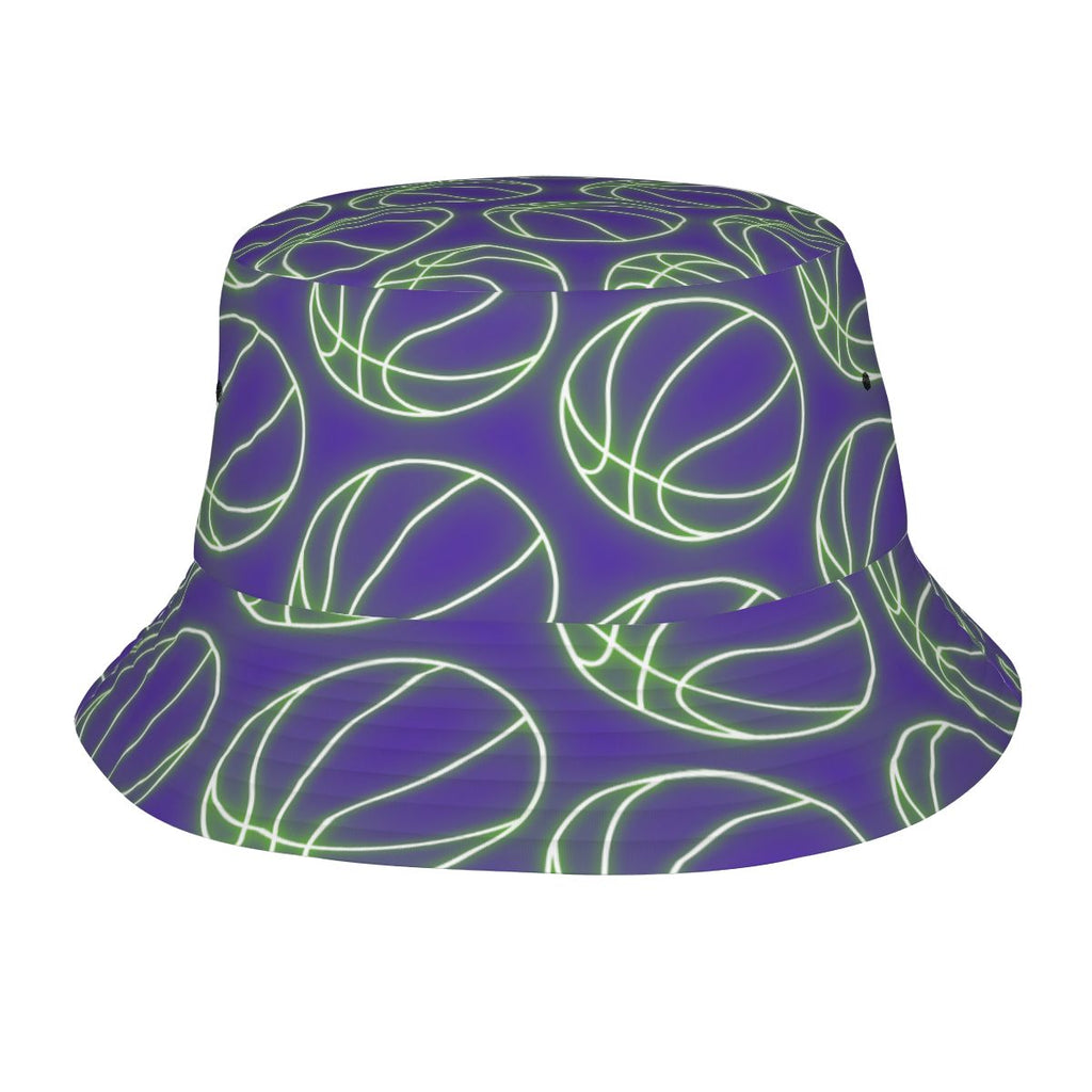 Drip Bucket Hat - Neon Green Basketballs Purple