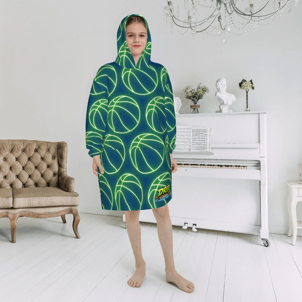 Youth Blanket Sweatshirt - Neon Green Basketball Midnight