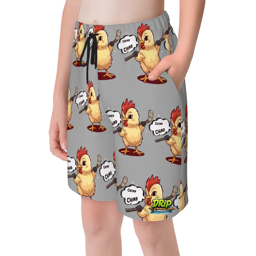 Youth Swim Shorts - Hockey Chirp Chirp Grey