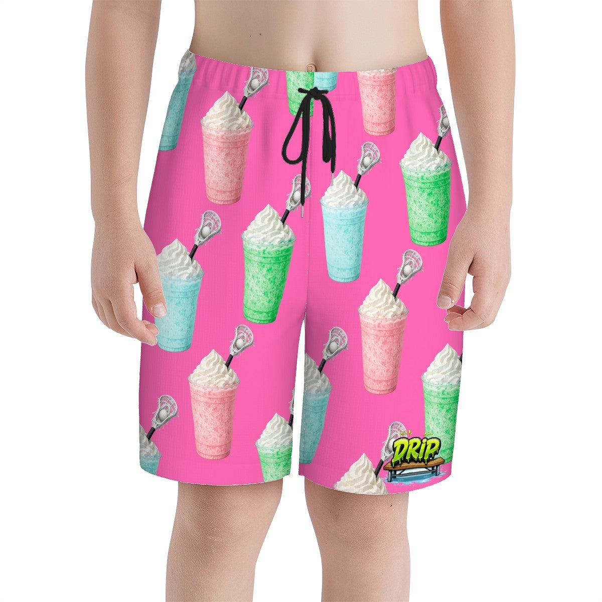 Youth Swim Shorts - Ice Cream Lacrosse Hot Pink