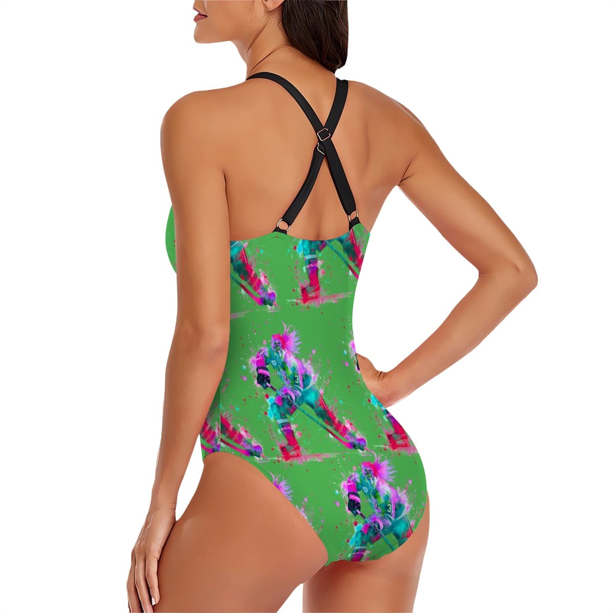 Cross-Back One Piece Swimsuit Women - Hockey Drip Flo Green