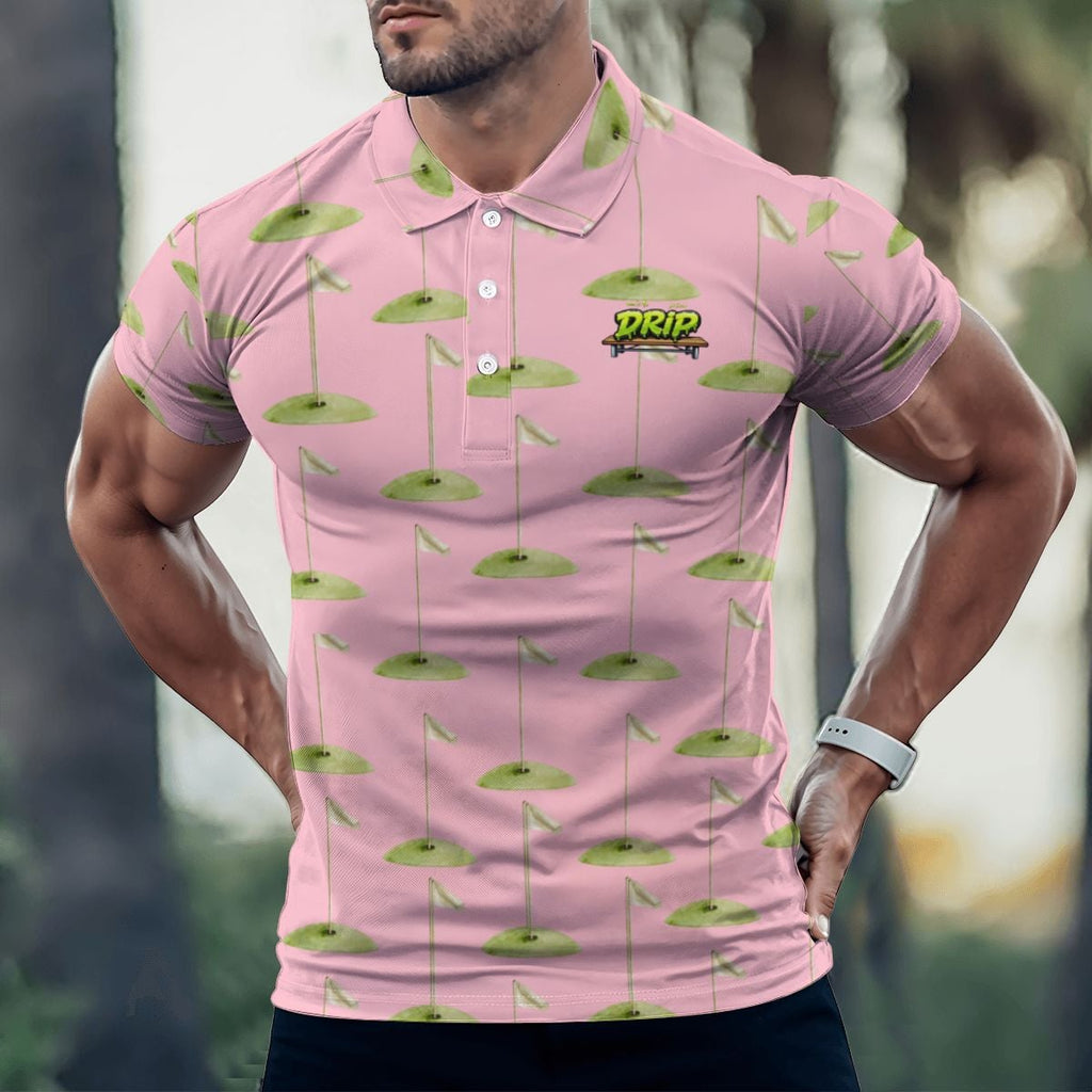 Uncle Golf Shirt - Hole Flag Sketch Pink