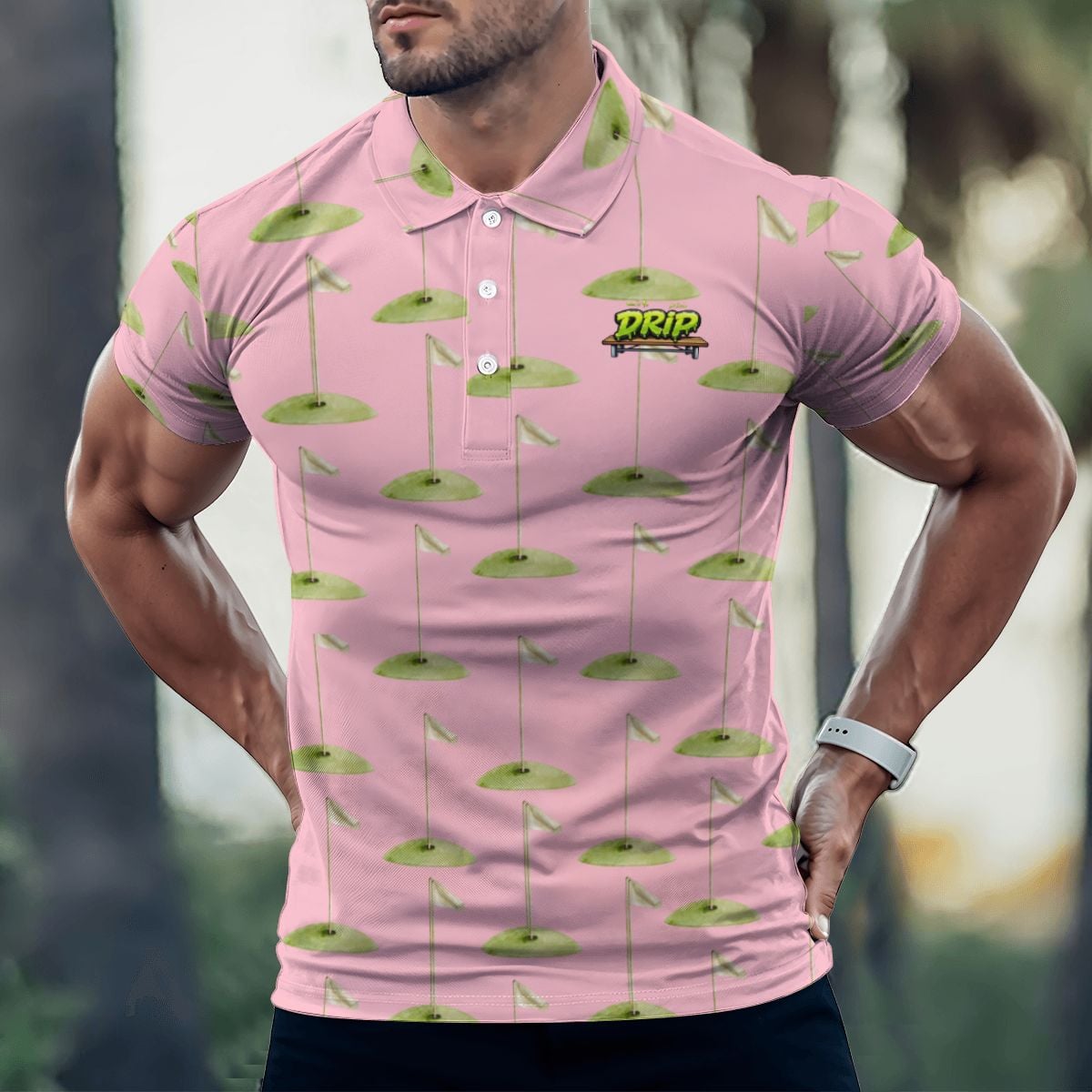 Uncle Golf Shirt - Hole Flag Sketch Pink