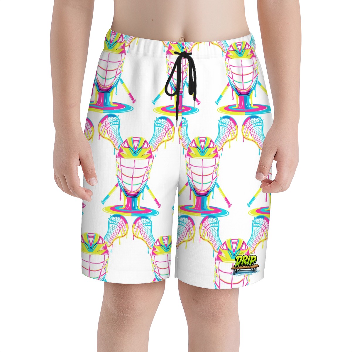 Youth Swim Shorts - Lacrosse Rainbow Drip White