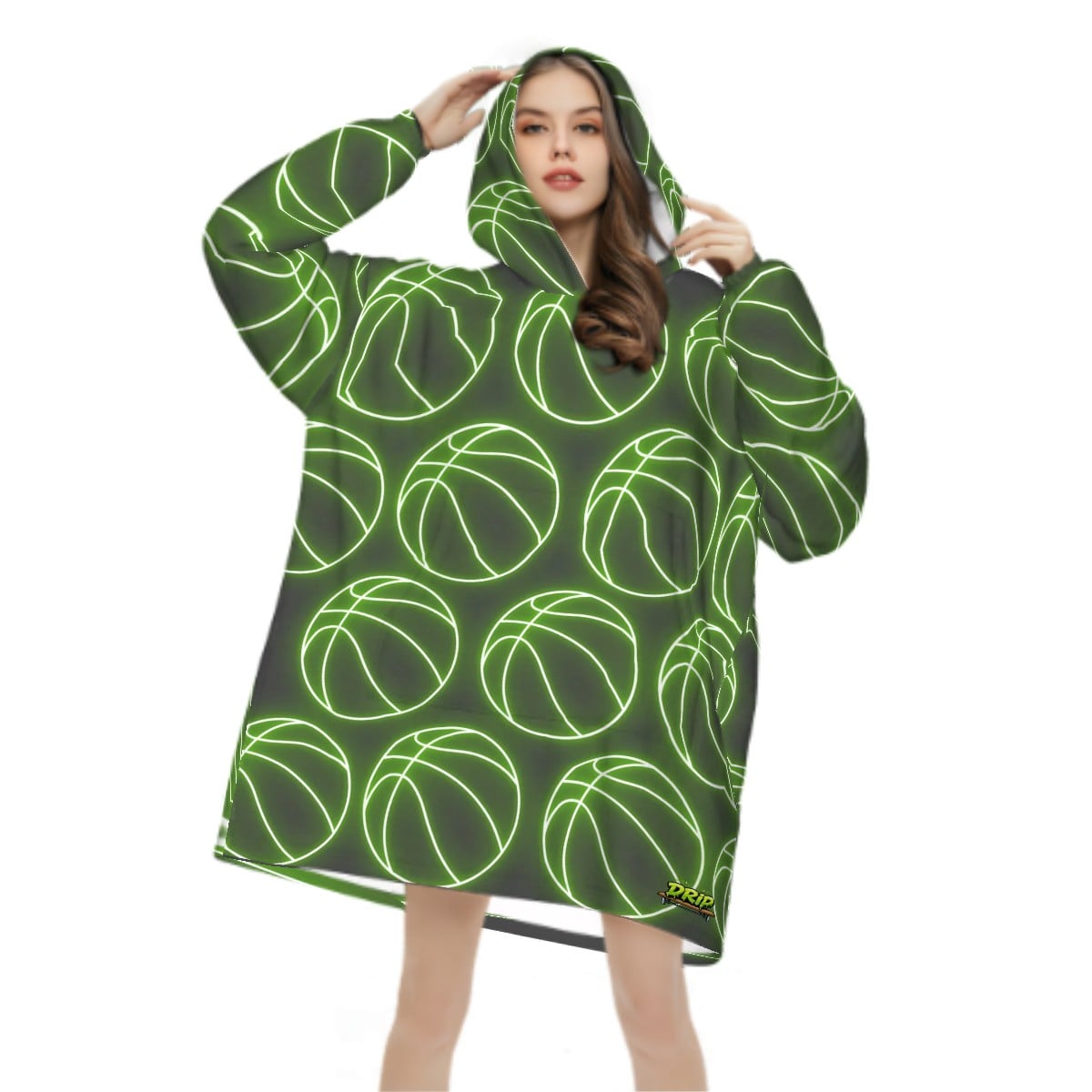 Adult Blanket Sweatshirt - Neon Basketballs Charcoal