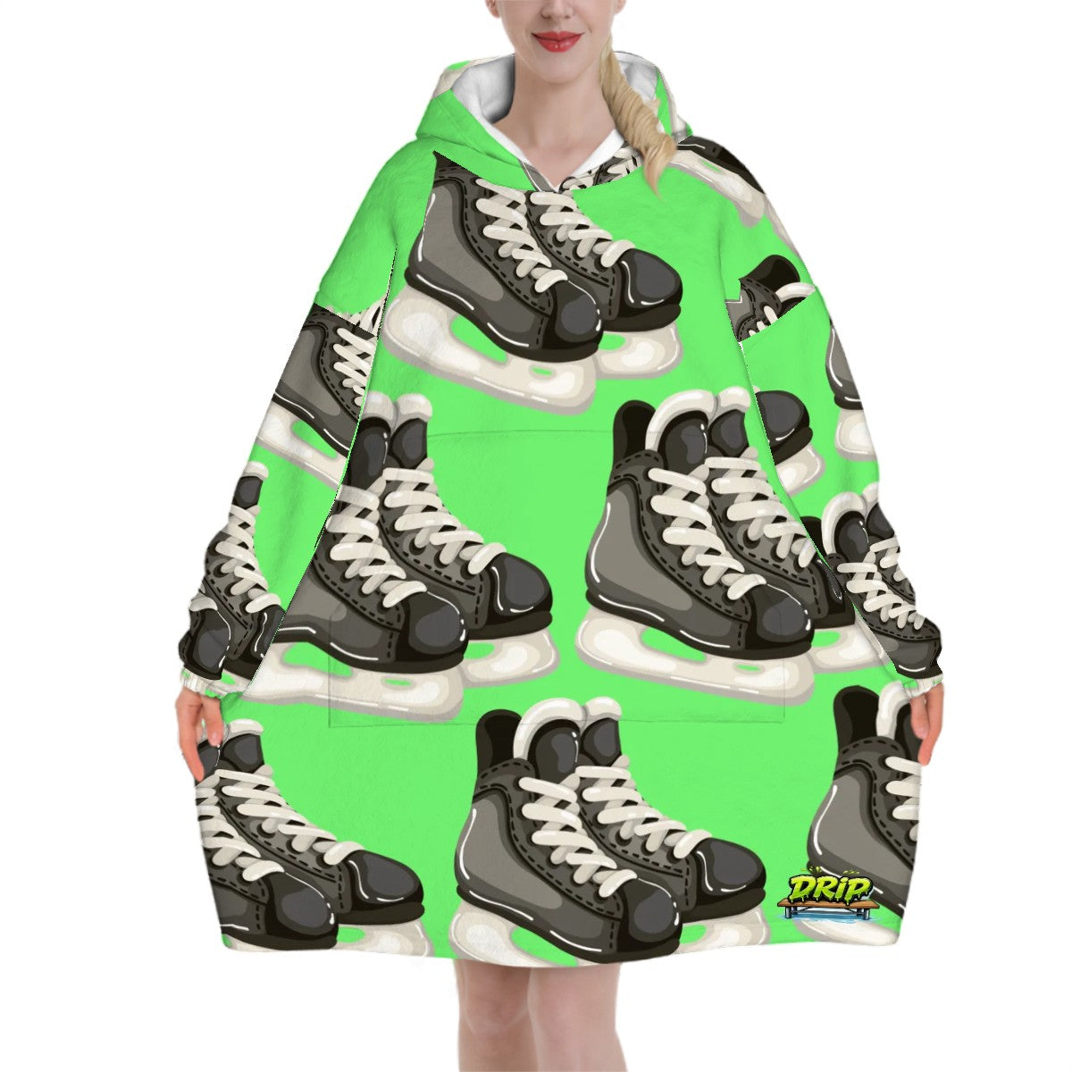 Adult Blanket Sweatshirt - Hockey Skates Bright Green