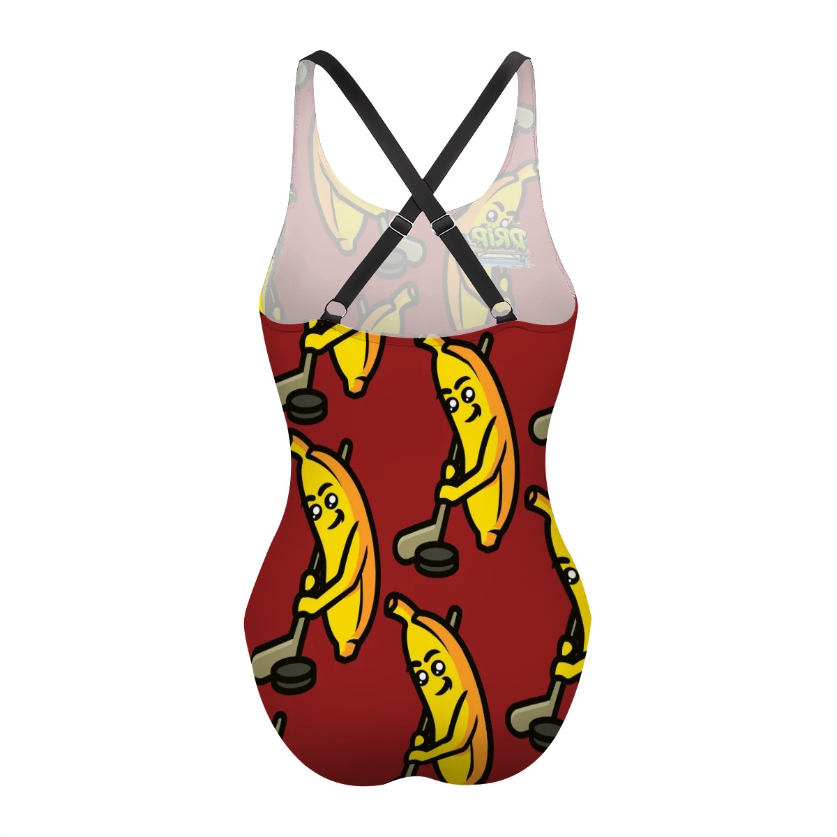 Cross-Back One Piece Swimsuit Women - Bananas about Hockey Classic Red