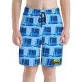 Youth Swim Shorts - Neon Blue Hockey Nets Blue