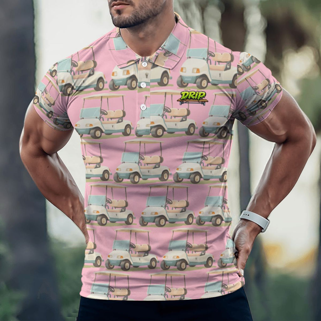 Uncle Golf Shirt - Golf Cart Sketch Light Pink