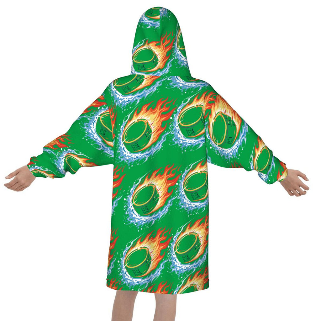 Youth Blanket Sweatshirt - Flamin Hockey Pucks Classic Green