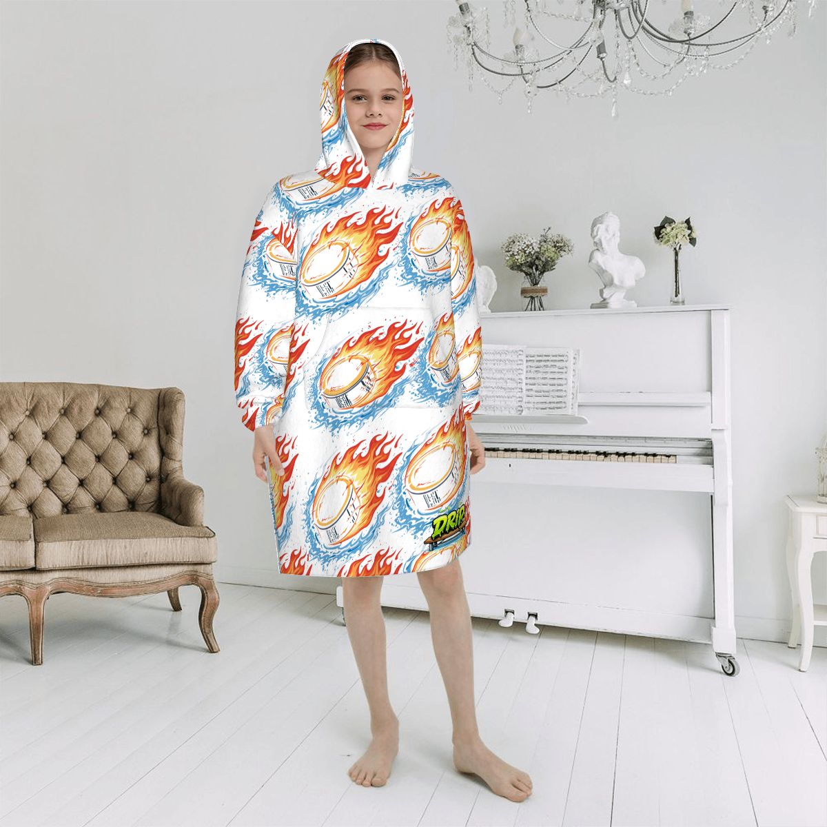 Youth Blanket Sweatshirt - Flamin Hockey Pucks White