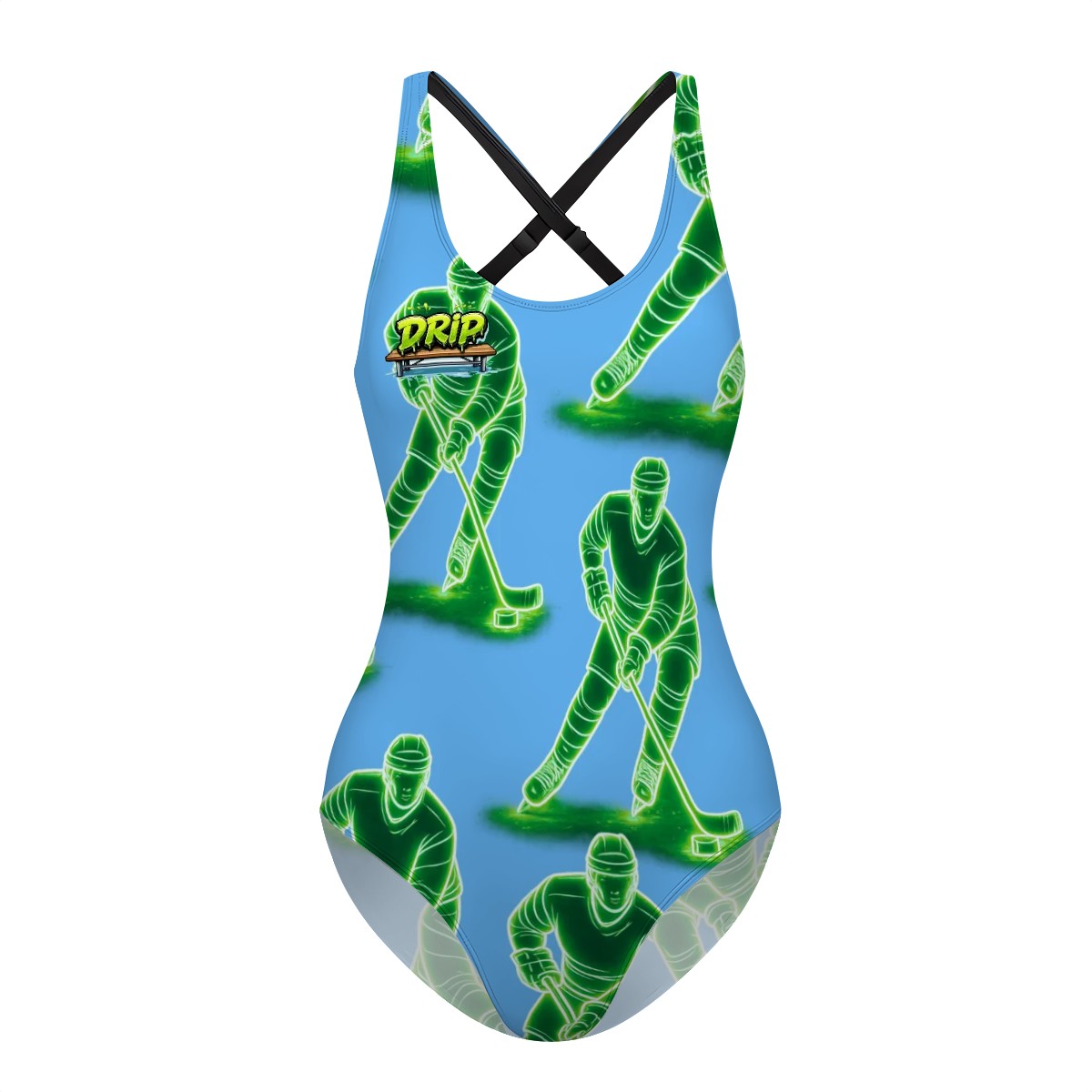 Cross-Back One Piece Swimsuit Women - Hockey Guys Blue