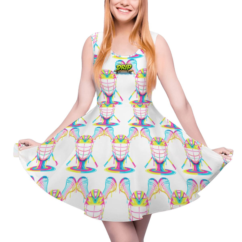 Women's Game Day Dress - Lacrosse Rainbow Drip White