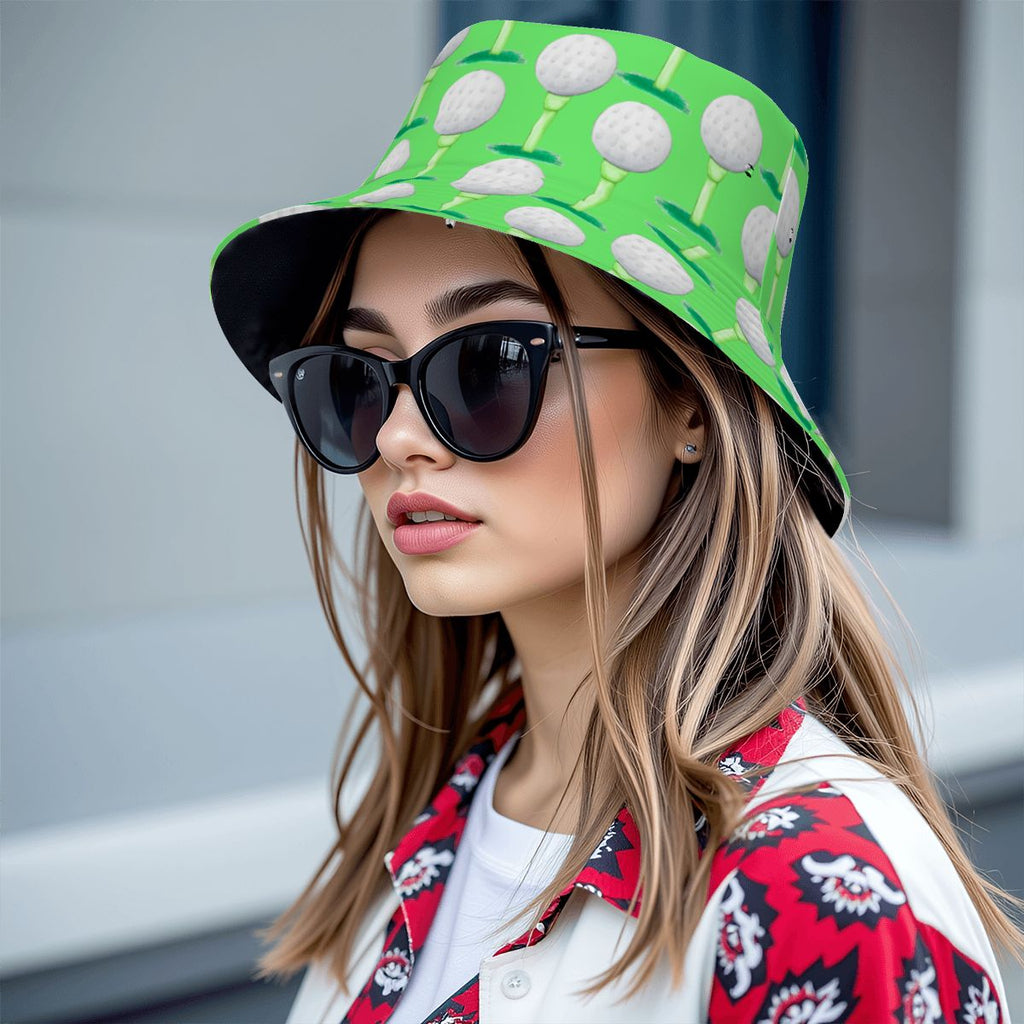 Drip Bucket Hat - Golf Ball and Tee Hot Green