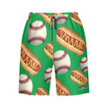 Men/Teen Swim Shorts - Baseballs and Hotdogs Green