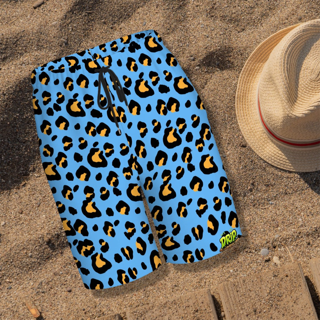 Youth Swim Shorts - Drip Bench Leopard Sky Blue
