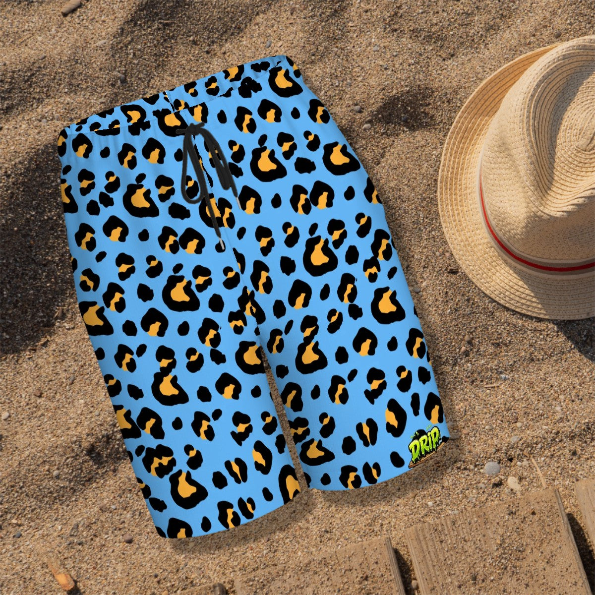 Youth Swim Shorts - Drip Bench Leopard Sky Blue
