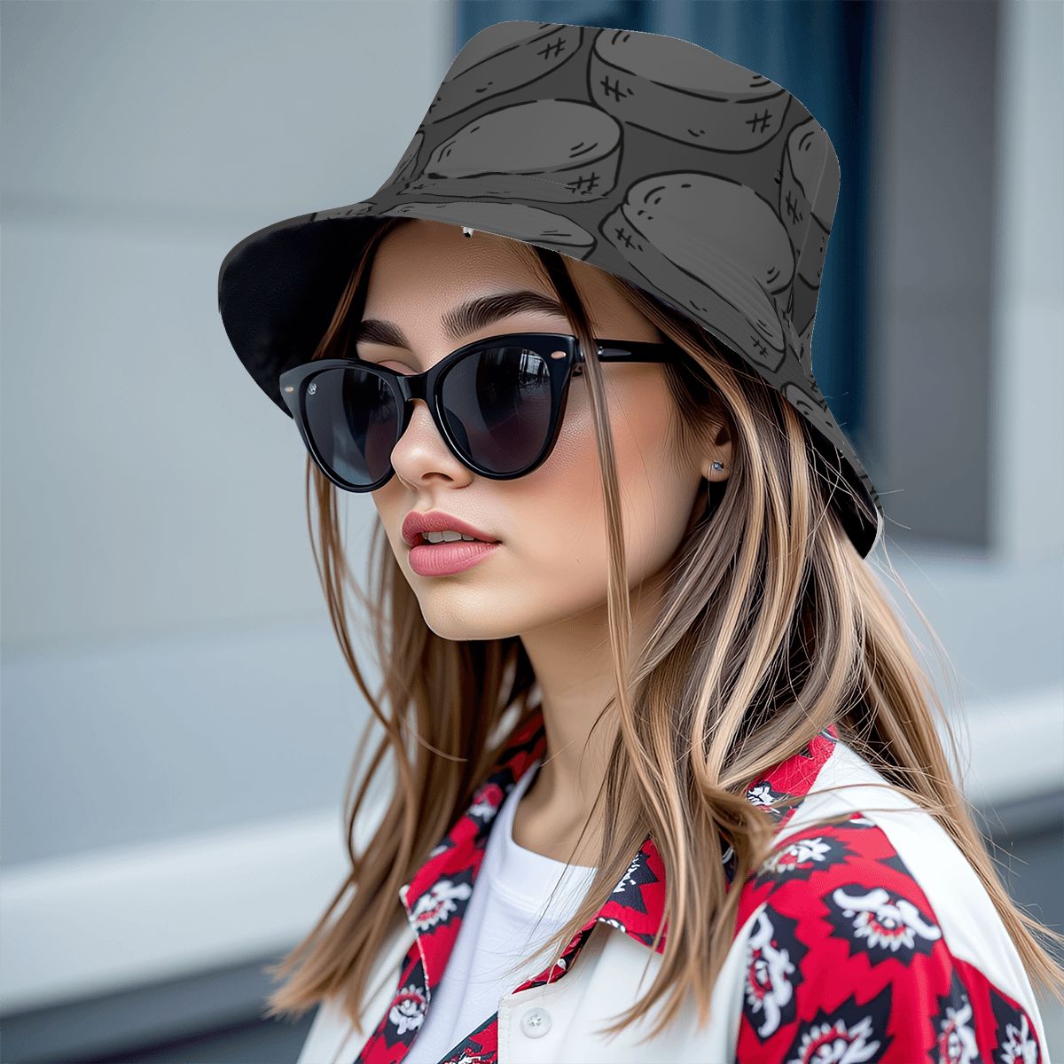 Drip Bucket Hat - Grey Hockey Pucks Grey