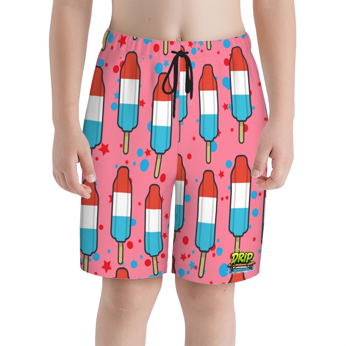 Youth Swim Shorts - Red White and Blue Pop Pink