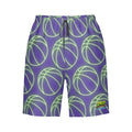 Men/Teen Swim Shorts - Neon Green Basketballs Purple