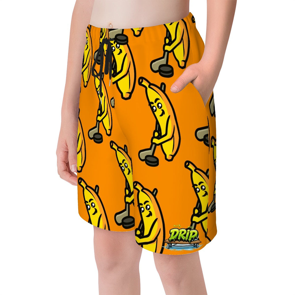 Youth Swim Shorts - Bananas for Hockey Orange