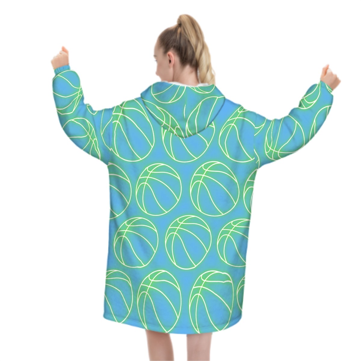Adult Blanket Sweatshirt - Neon Basketballs Blue