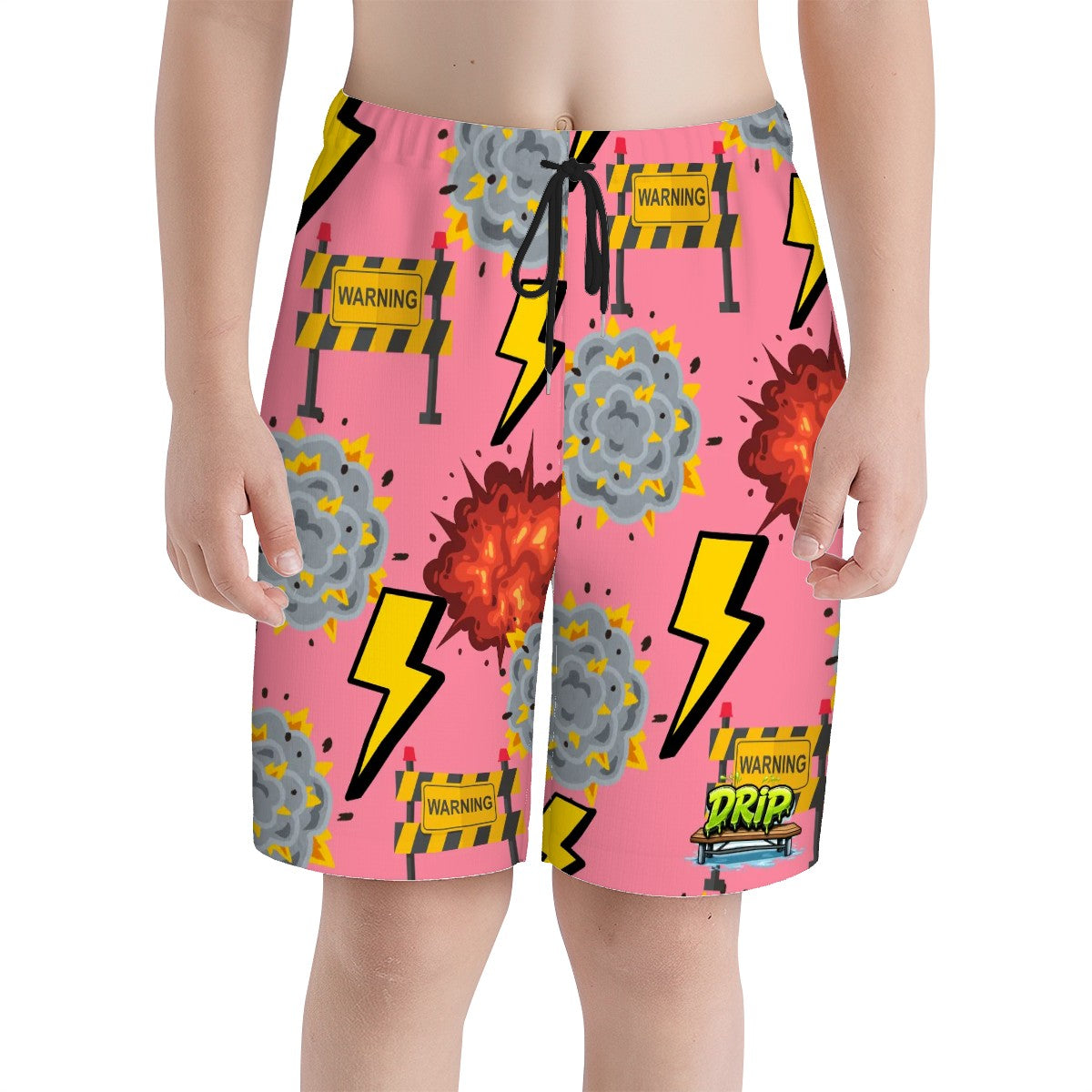Youth Swim Shorts - I Come With a Warning Label Pink
