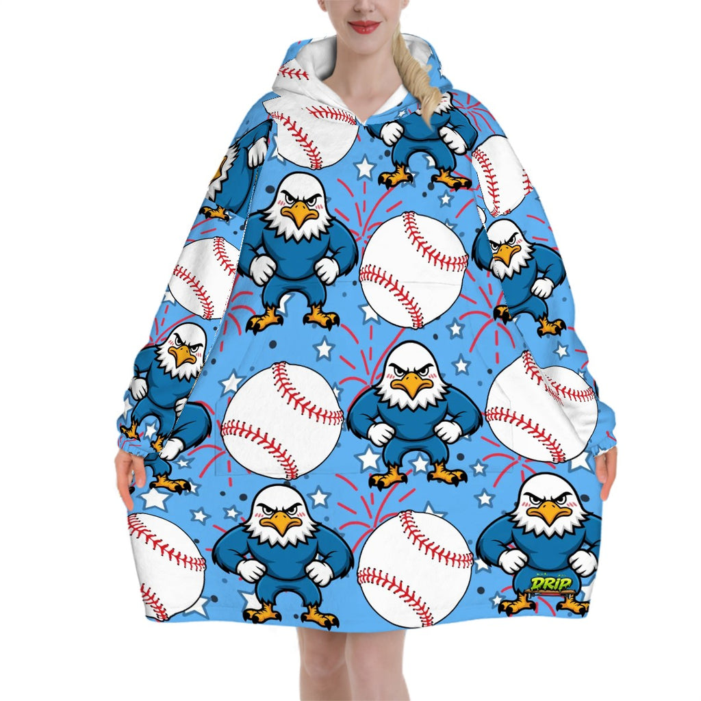Adult Blanket Sweatshirt - Stars and Strikes Sky Blue