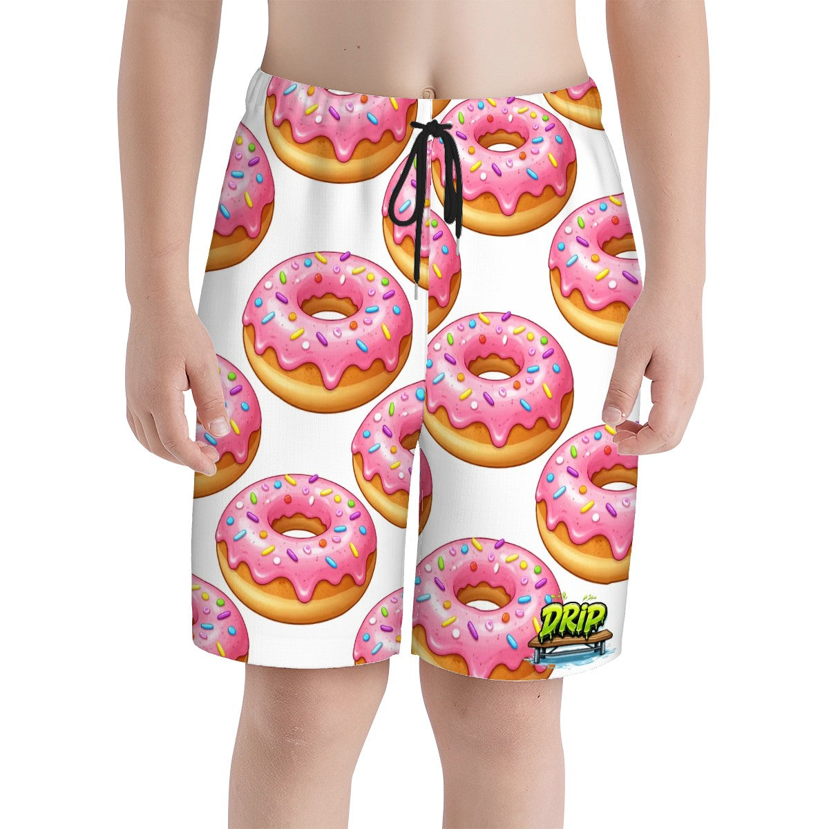 Youth Swim Shorts - Pink Donuts White