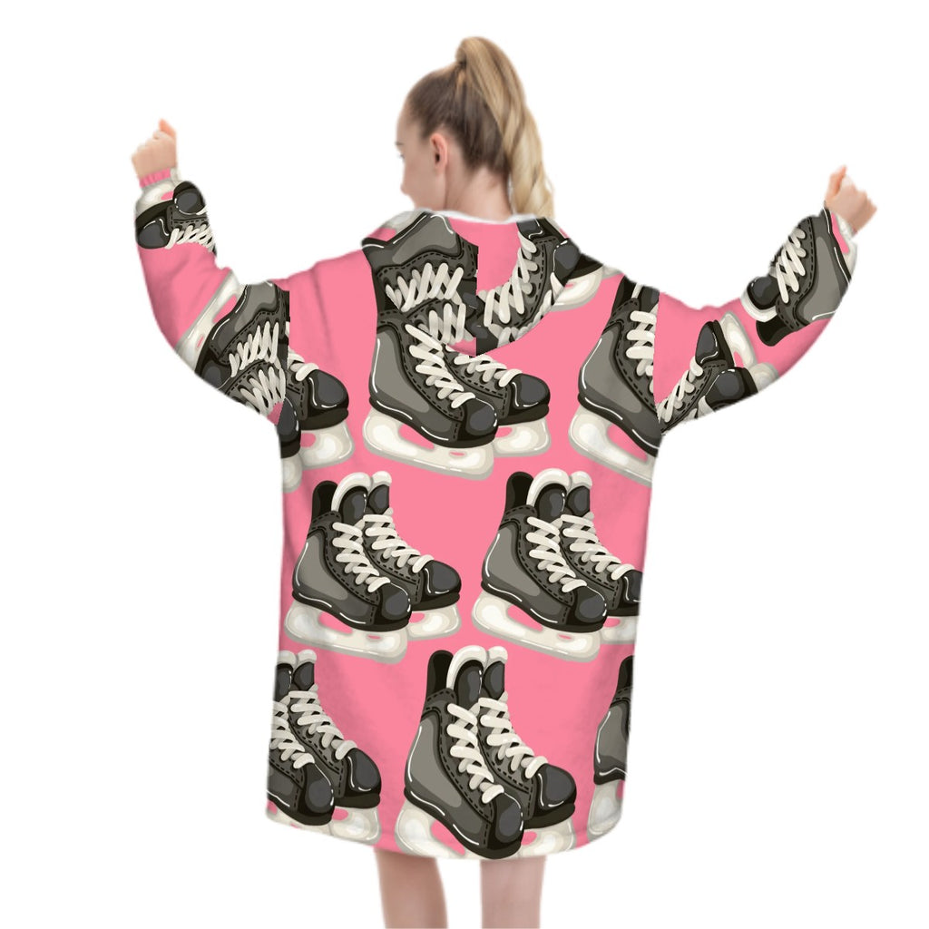 Adult Blanket Sweatshirt - Hockey Skates Pink