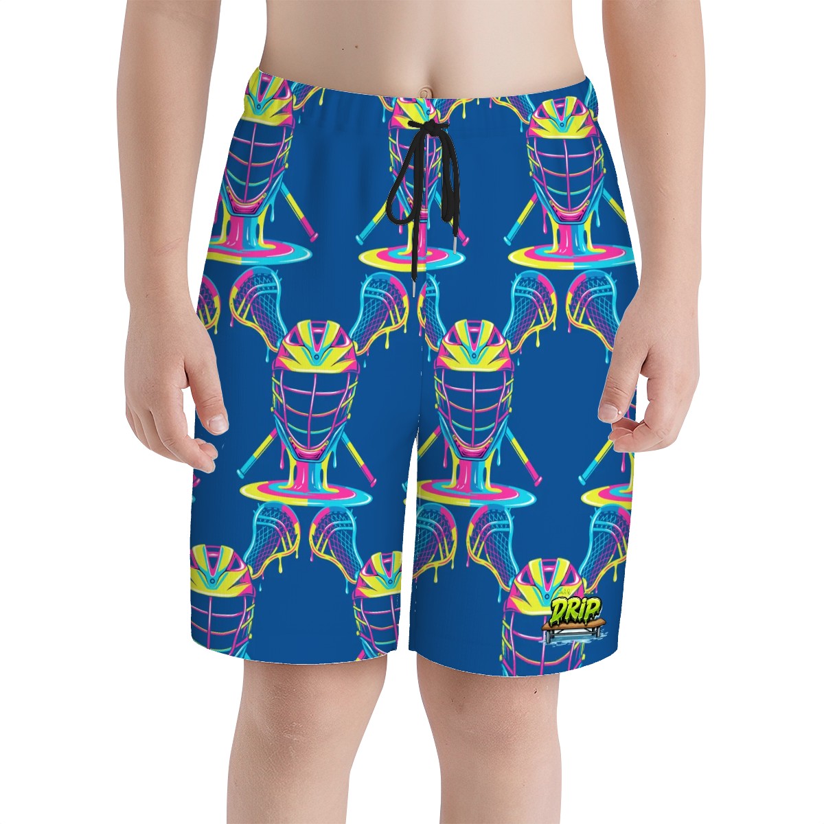 Youth Swim Shorts - Lacrosse Rainbow Drip Dark Blue