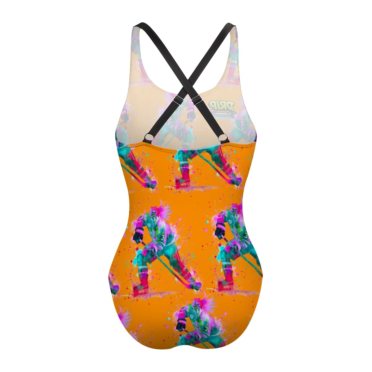 Cross-Back One Piece Swimsuit Women - Hockey Drip Flo Dark Orange