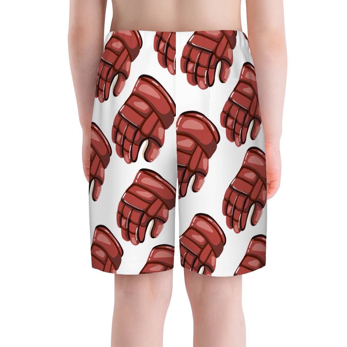 Youth Swim Shorts - Red Hockey Gloves White