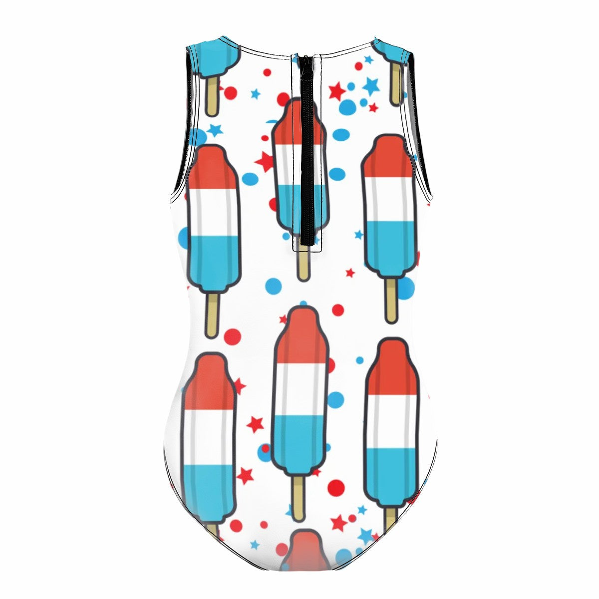 Girls One Piece Swimsuit - Red White and Blue Pop White