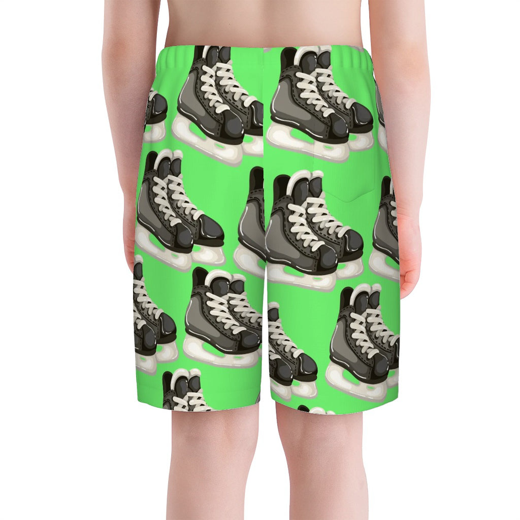 Youth Swim Shorts - Hockey Skates Hot Green