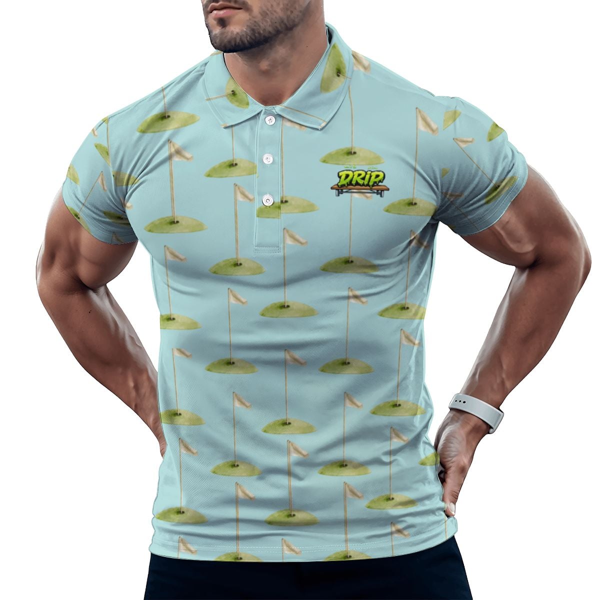 Uncle Golf Shirt - Hole Flag Sketch Blue