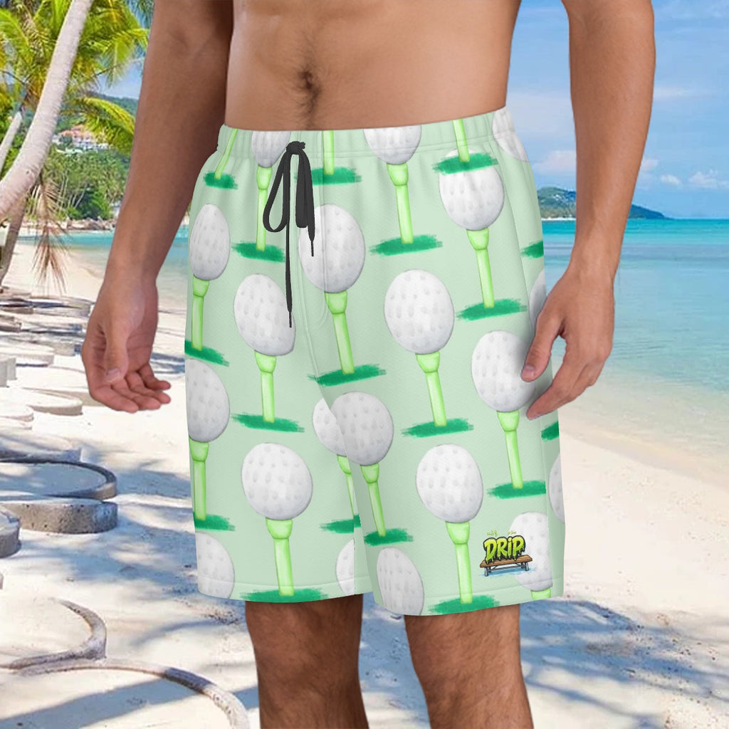 Men/Teen Swim Shorts - Golf Ball and Tee Seafoam