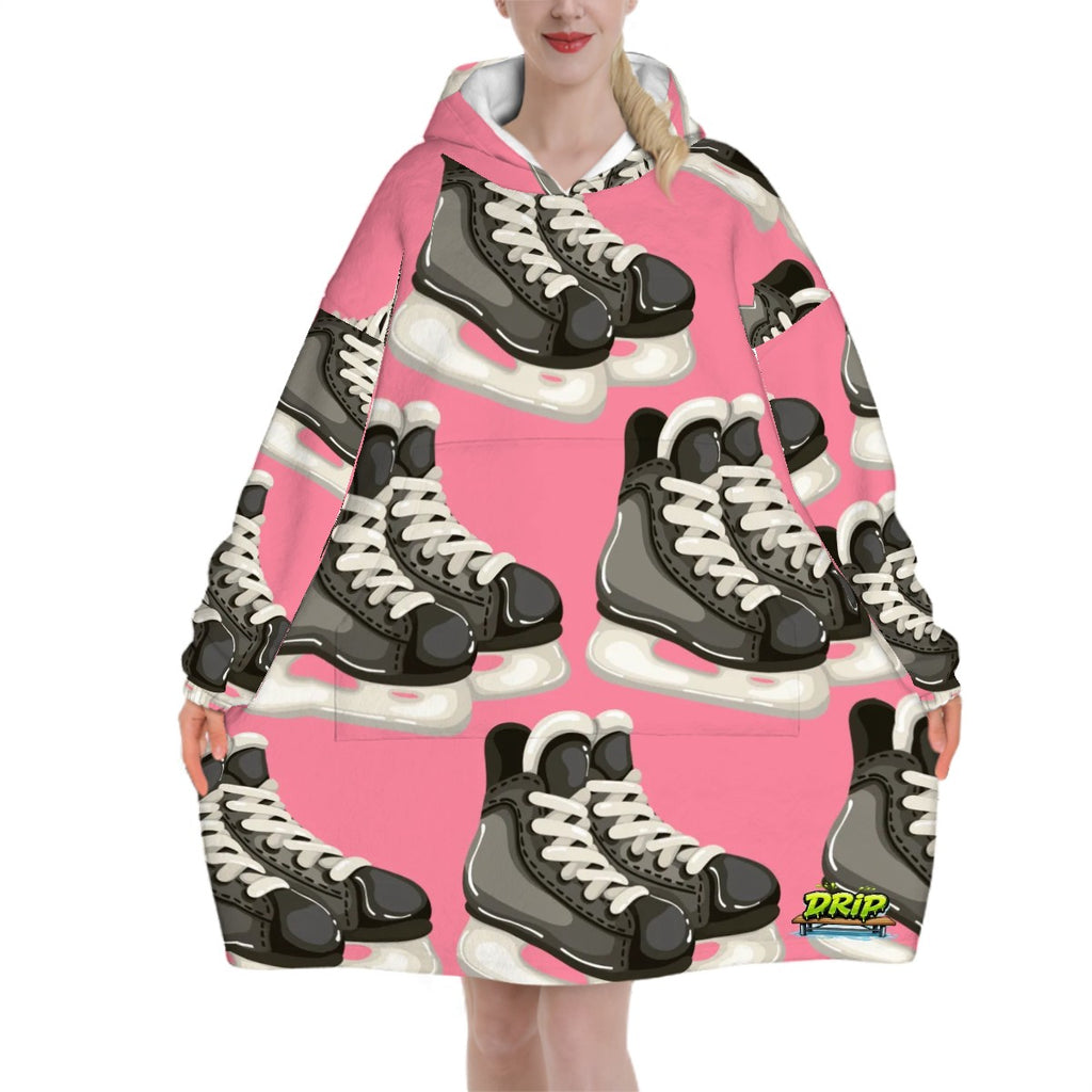 Adult Blanket Sweatshirt - Hockey Skates Pink